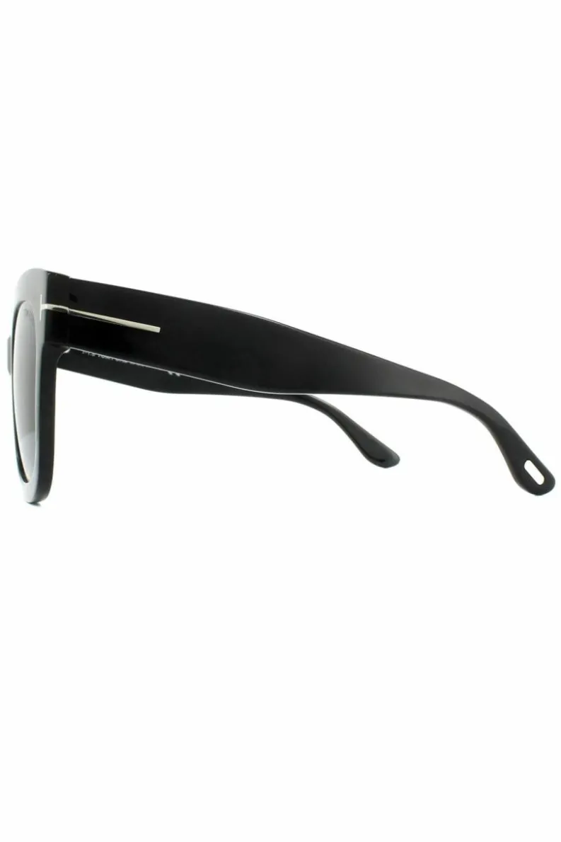 Sunglasses*Tom Ford Square Shiny Smoke Grey Mirror Sunglasses Black