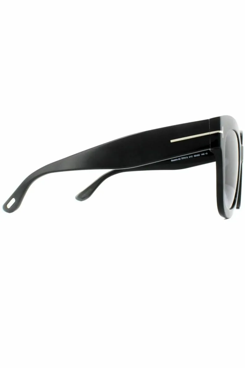 Sunglasses*Tom Ford Square Shiny Smoke Grey Mirror Sunglasses Black