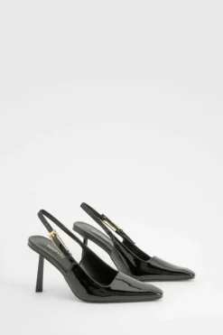 Heels*boohoo Square Stiletto Buckle Slingback Court Shoes black