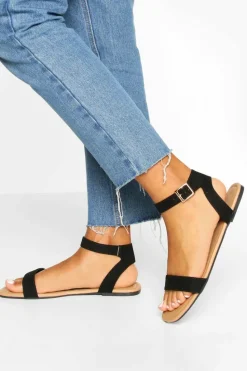 Flats|Sandals*boohoo Square Toe 2 Parts Basic Sandals black