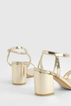 Heels*boohoo Square Toe Block Heel Two Part Heels gold