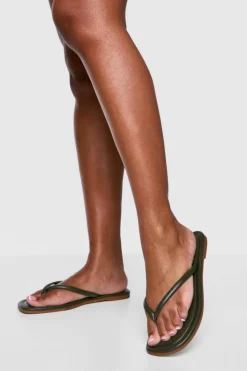 Sandals*boohoo Square Toe Flip Flops khaki
