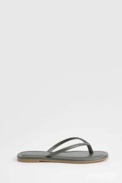 Sandals*boohoo Square Toe Flip Flops khaki