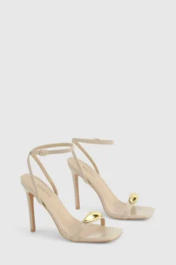 Heels*boohoo Square Toe Metal Trim Stiletto Heels nude