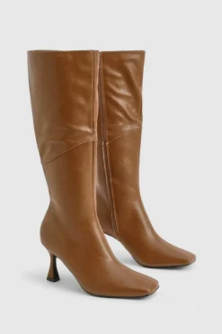 Over The Knee Boots|Knee High Boots*boohoo Square Toe Pointed Knee High Boots brown