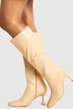 Over The Knee Boots|Knee High Boots*boohoo Square Toe Pointed Knee High Boots nude