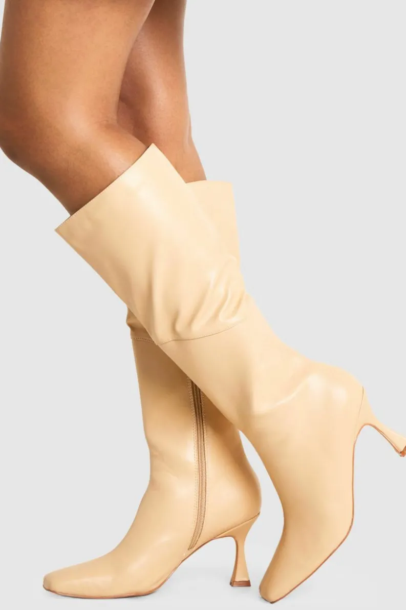 Over The Knee Boots|Knee High Boots*boohoo Square Toe Pointed Knee High Boots nude
