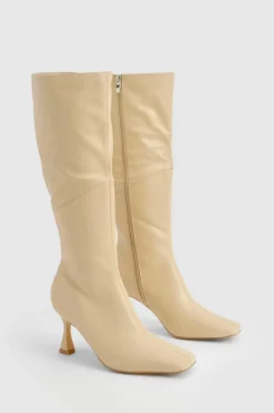 Over The Knee Boots|Knee High Boots*boohoo Square Toe Pointed Knee High Boots nude