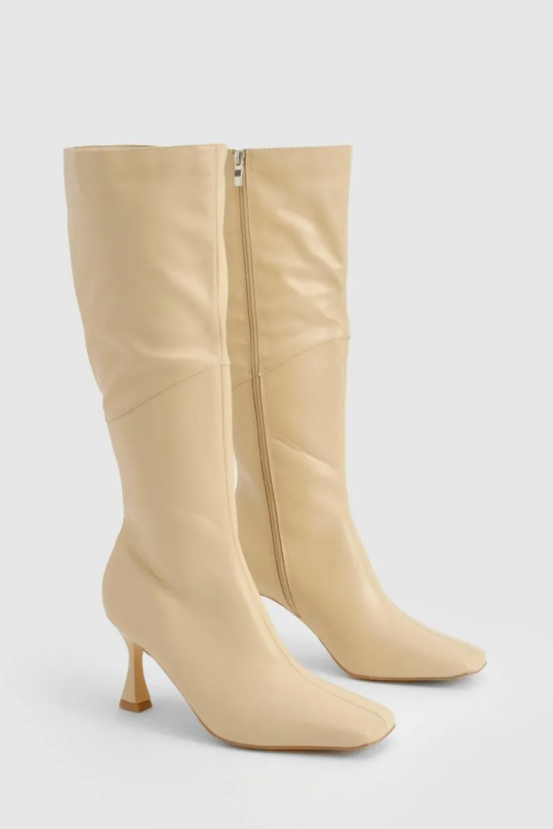 Over The Knee Boots|Knee High Boots*boohoo Square Toe Pointed Knee High Boots nude