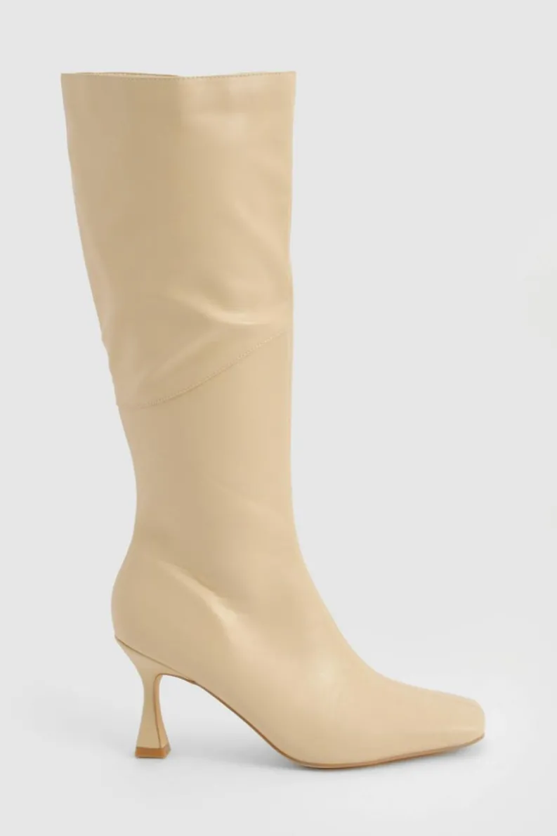 Over The Knee Boots|Knee High Boots*boohoo Square Toe Pointed Knee High Boots nude