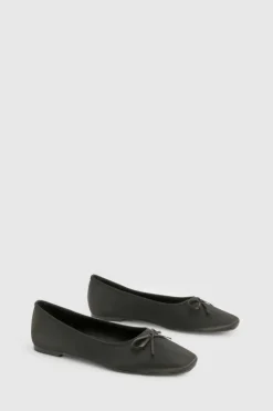Ballet Flats|Flats*boohoo Square Toe Satin Ballet Flats black