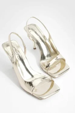 Heels*boohoo Square Toe Slingback Heels gold