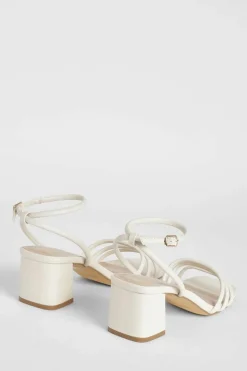Heels*boohoo Square Toe Triple Strap Low Block Heel Sandals ecru