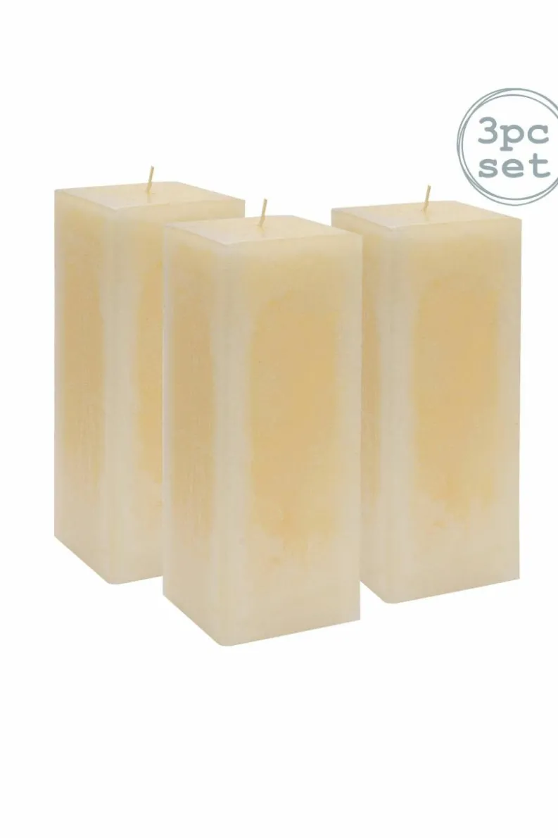 Candles & Diffusers|Candles*Nicola Spring Square Vanilla Pillar Candles - 110 Hours - Cream - Pack of 3 Beige