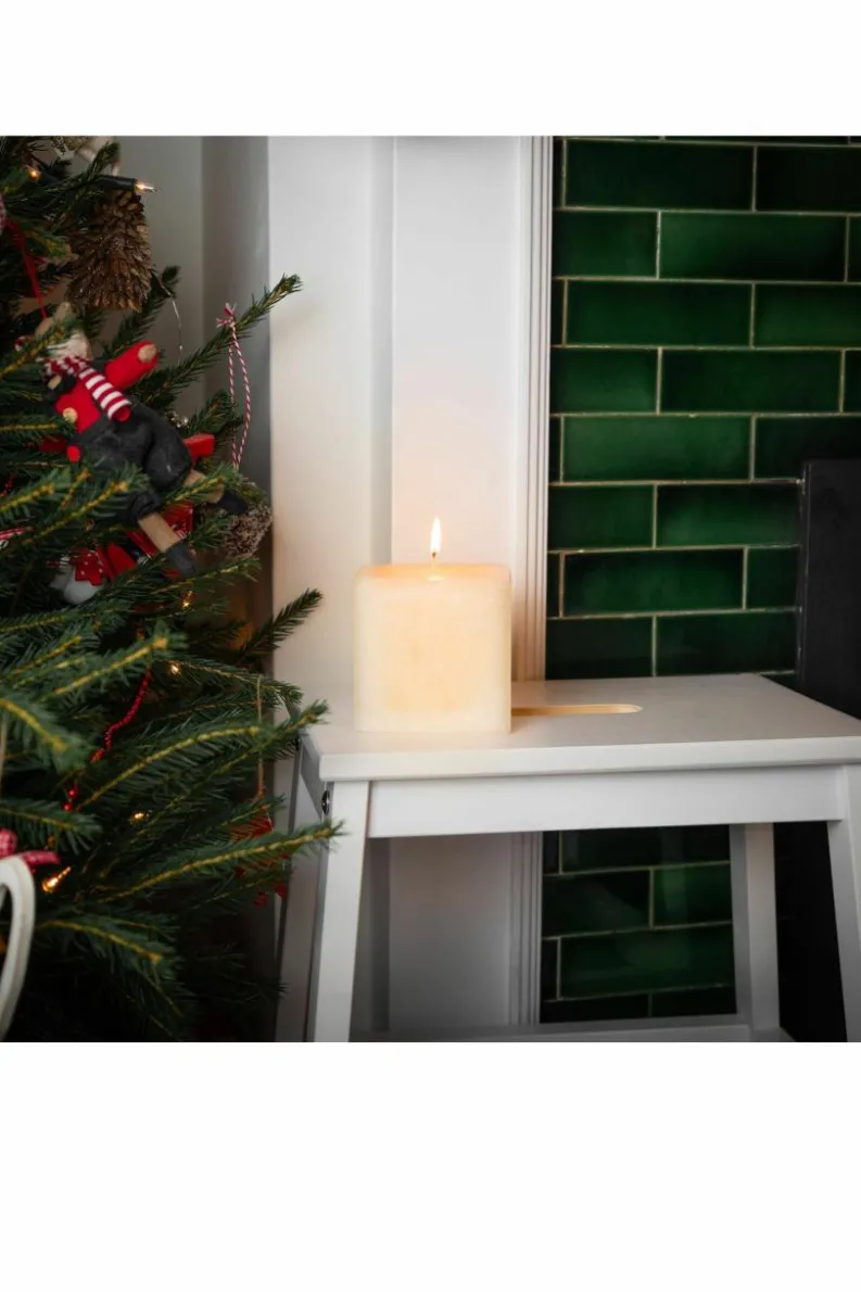 Candles & Diffusers|Candles*Nicola Spring Square Vanilla Pillar Candles - 120 Hours - Cream - Pack of 3 Beige