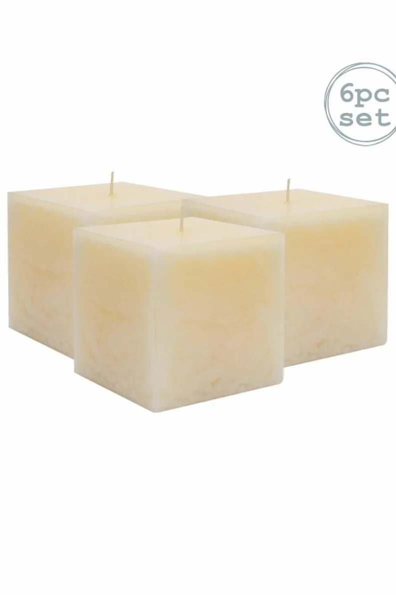Candles & Diffusers|Candles*Nicola Spring Square Vanilla Pillar Candles - 120 Hours - Cream - Pack of 6 Beige