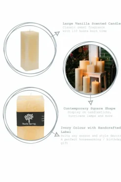 Candles & Diffusers|Candles*Nicola Spring Square Vanilla Pillar Candle - 110 Hours - Cream Beige