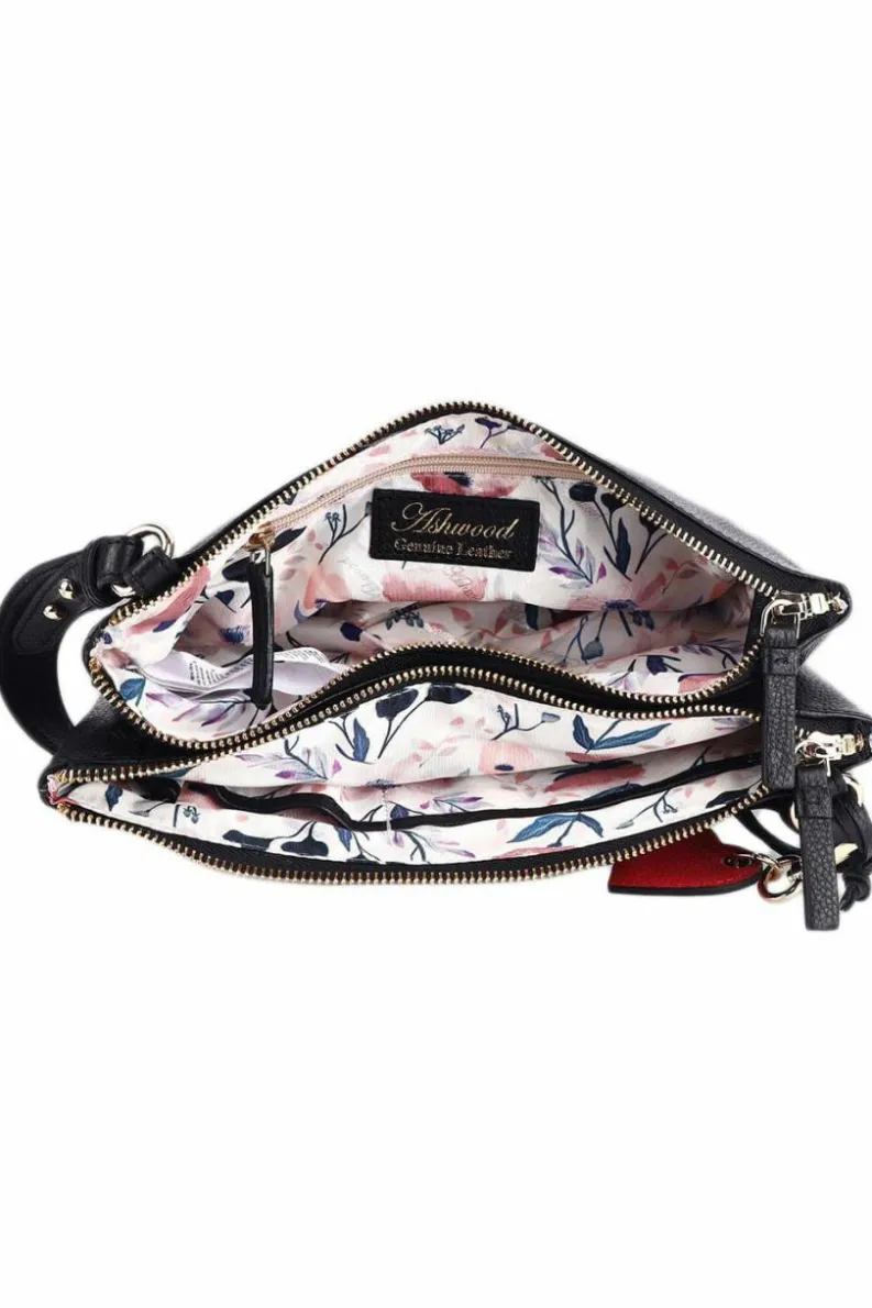 Shoulder Bags|Handbags*Ashwood Leather Squisita' Two Sections Real Leather Shoulder Bag Black