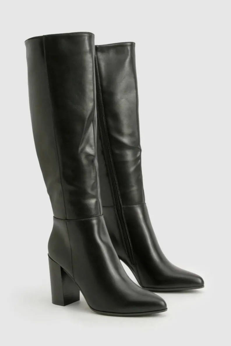 Heels|Over The Knee Boots*boohoo Stacked Block Heel Knee High Boots black