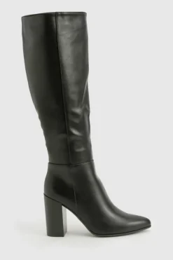 Heels|Over The Knee Boots*boohoo Stacked Block Heel Knee High Boots black