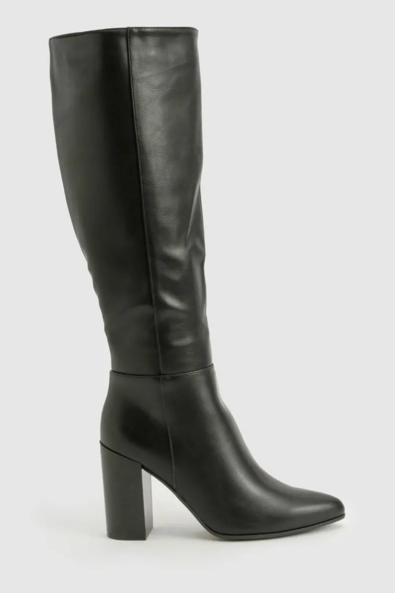 Heels|Over The Knee Boots*boohoo Stacked Block Heel Knee High Boots black