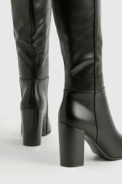 Heels|Over The Knee Boots*boohoo Stacked Block Heel Knee High Boots black
