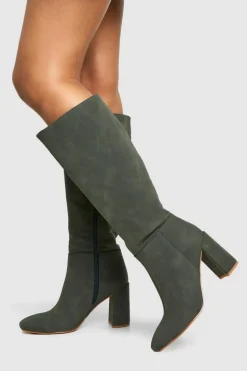 Over The Knee Boots|Knee High Boots*boohoo Stacked Heeled Knee High Boot grey