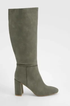Over The Knee Boots|Knee High Boots*boohoo Stacked Heeled Knee High Boot grey