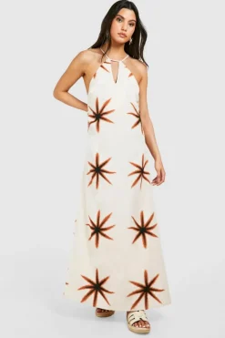Smock Dresses*boohoo Star Printed Open Back Maxi Dress cream