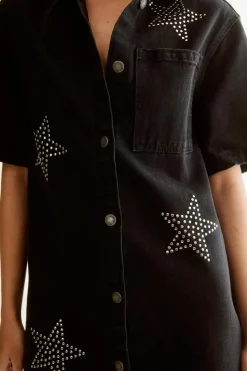 Shirt Dresses*NastyGal Star Studded Denim Shirt Dress black