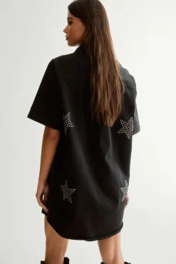 Shirt Dresses*NastyGal Star Studded Denim Shirt Dress black