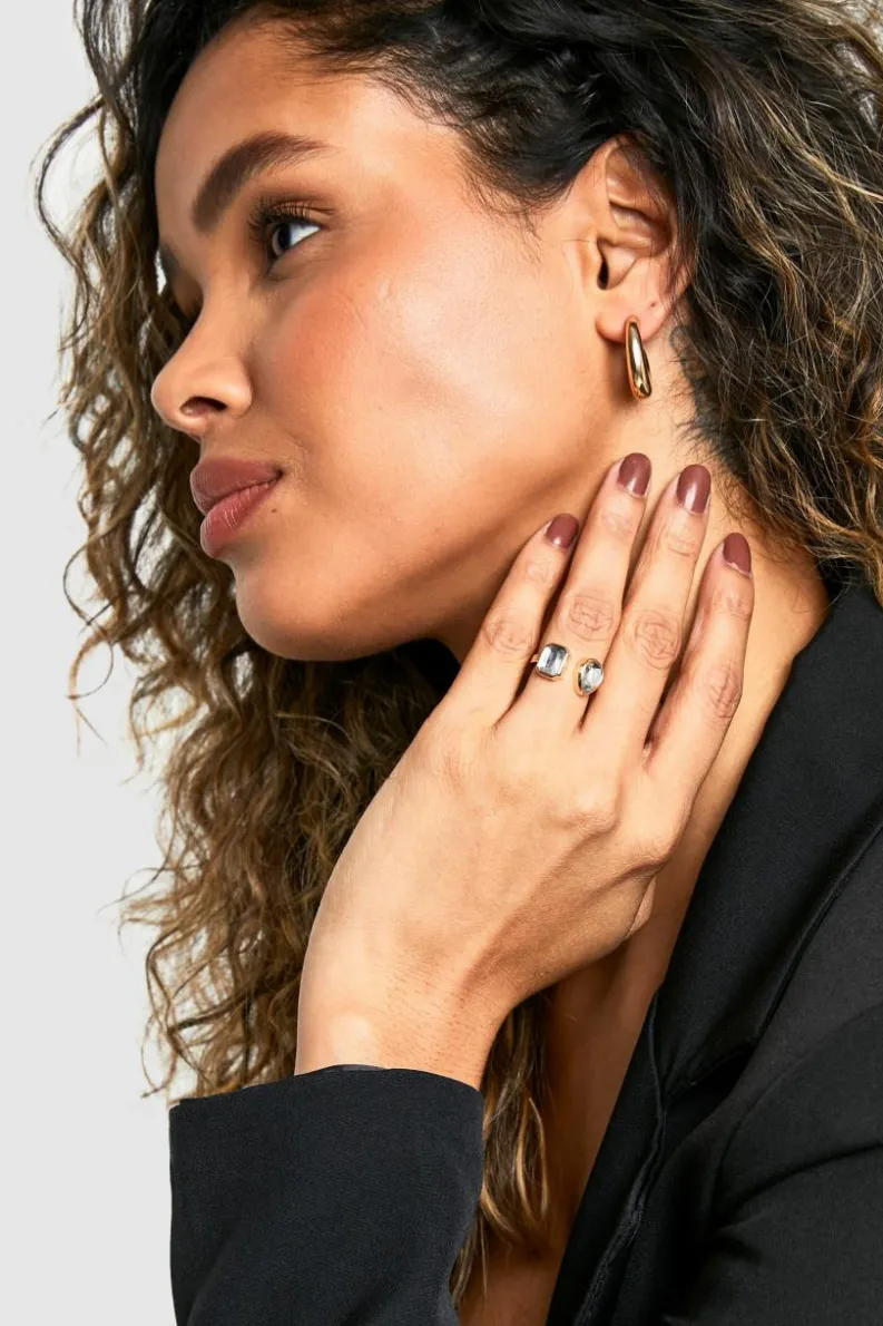 Rings*boohoo Statement Double Diamante Ring gold