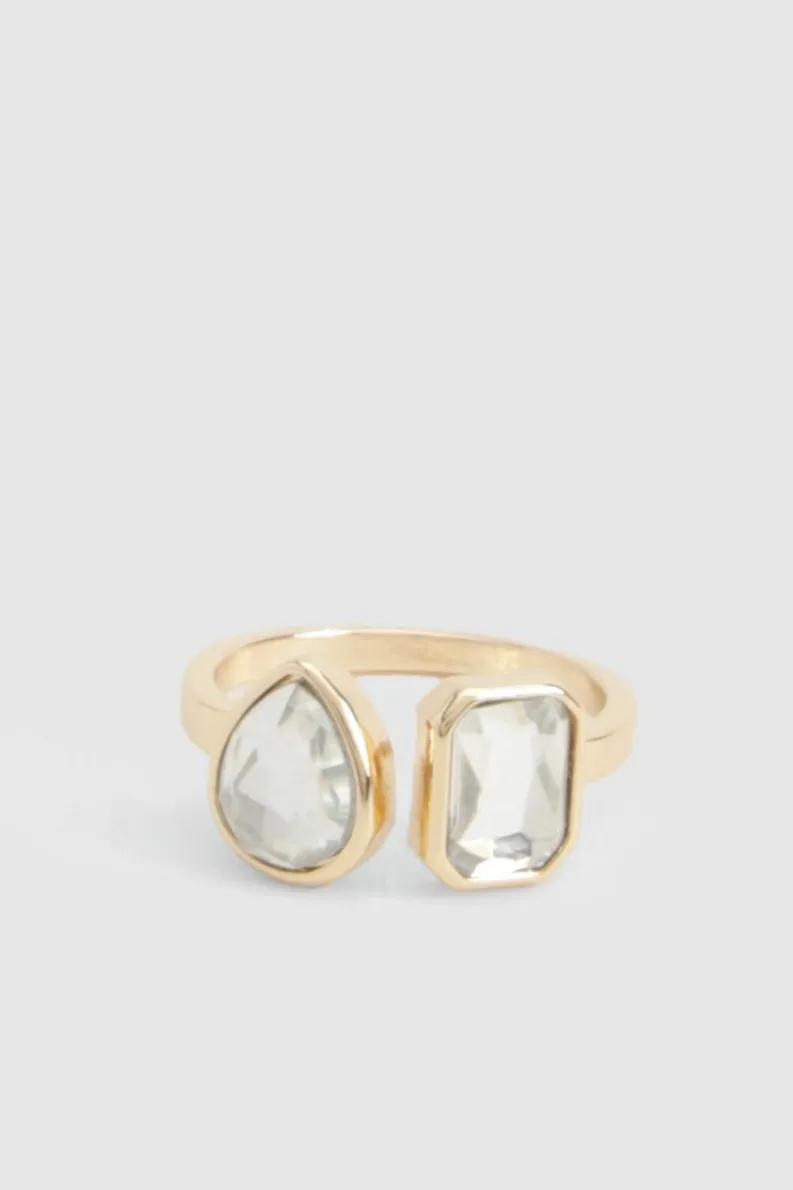 Rings*boohoo Statement Double Diamante Ring gold