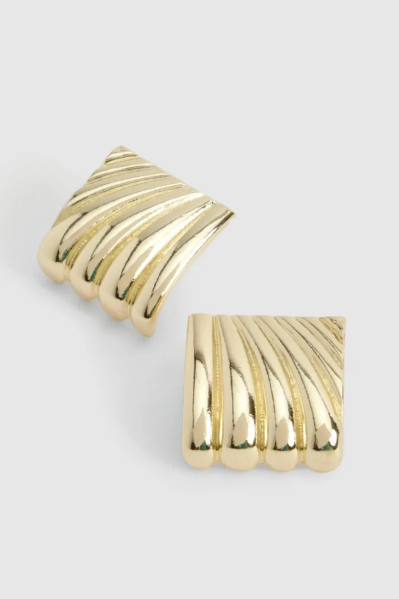 Statement Earrings*boohoo Statement Ribbed Square Stud Earrings gold
