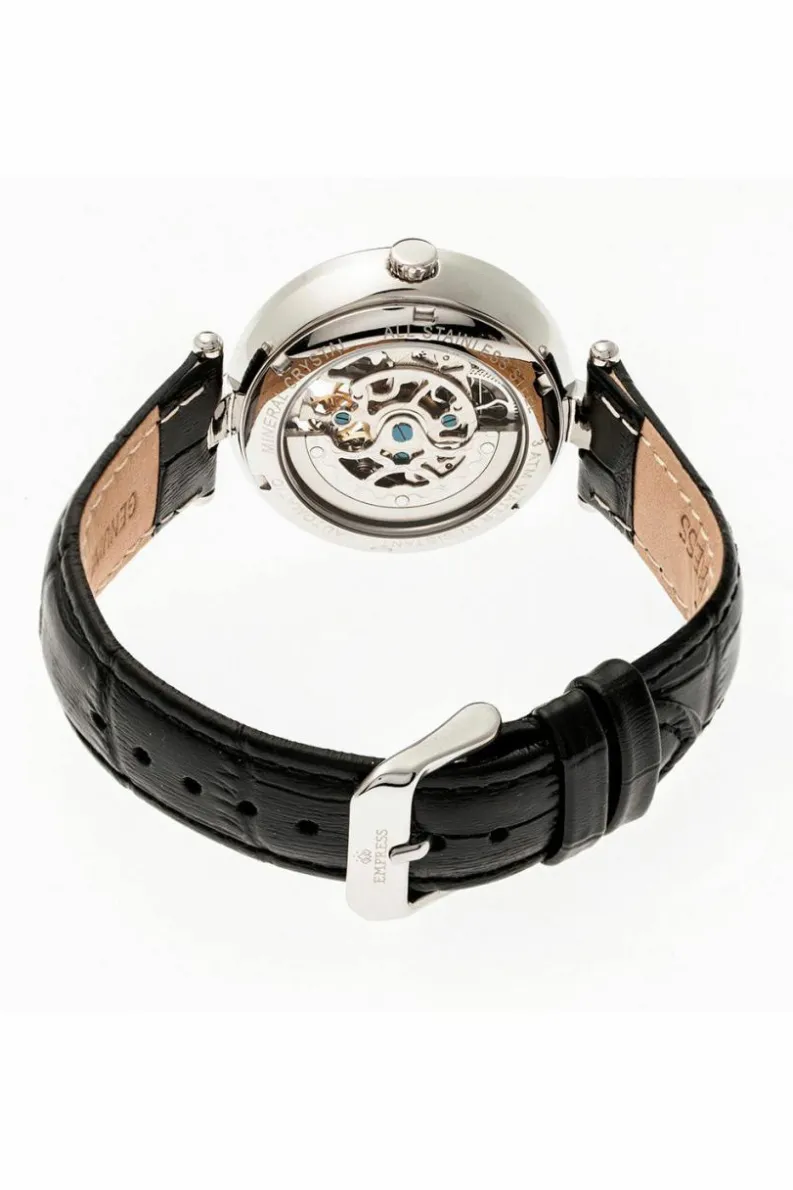Watches*Empress Stella Automatic Semi-Skeleton MOP Leather-Band Watch White