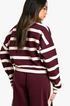 Sweatshirts|Bottoms*boohoo Stockholm Striped Cropped Sweatshirt burgundy