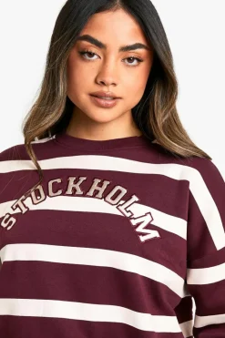 Sweatshirts|Bottoms*boohoo Stockholm Striped Cropped Sweatshirt burgundy