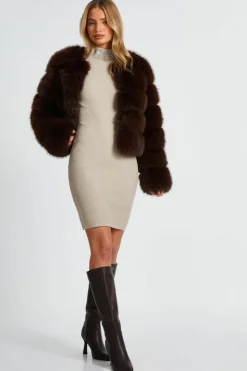 Jumper Dresses|Jumper Dresses*Quiz Diamante Roll Neck Dress Stone