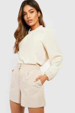 Long Sleeve Tops|Suits & Tailoring*boohoo Frill Neck Long Sleeve Woven Blouse stone
