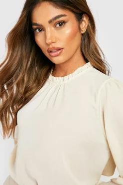 Long Sleeve Tops|Suits & Tailoring*boohoo Frill Neck Long Sleeve Woven Blouse stone