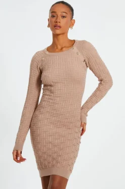 Jumper Dresses|Jumper Dresses*Quiz Knitted Jacquard Mini Dress Stone