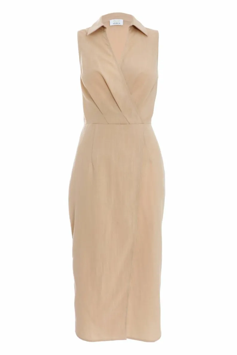 Shirt Dresses|Midi Dresses*Quiz Linen Look Midi Shirt Dress Stone