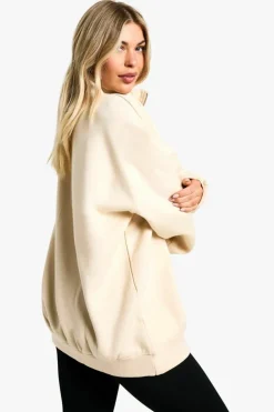 Sweatshirts|Hoodies & Sweatshirts*boohoo New York Slogan Oversized Half Zip Sweatshirt stone