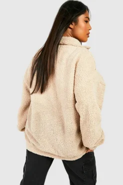 Sweatshirts|Hoodies & Sweatshirts*boohoo Plus Borg Funnel Neck Zip Sweater stone