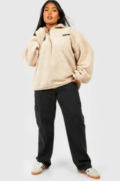Sweatshirts|Hoodies & Sweatshirts*boohoo Plus Borg Funnel Neck Zip Sweater stone
