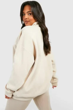 Sweatshirts|Dsgn Studio*boohoo Plus Dsgn Studio Script Half Zip Sweatshirt stone