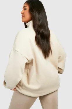 Sweatshirts|Hoodies & Sweatshirts*boohoo Plus Oversized Half Zip Sweatshirt stone