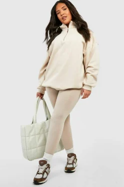 Sweatshirts|Hoodies & Sweatshirts*boohoo Plus Oversized Half Zip Sweatshirt stone