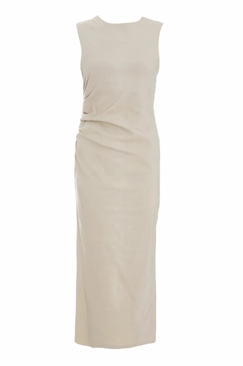 Midi Dresses*Quiz Ruched Midi Dress Stone
