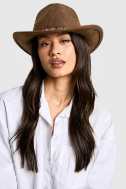 Hats & Gloves|Hats & Gloves*boohoo Strap Detail Western Cowboy Hat mocha
